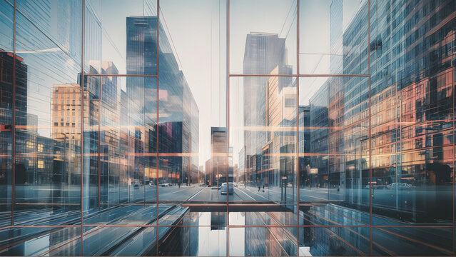Fototapeta street in city with mirror