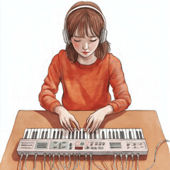  Illustration of a Musician Crafting Beats on a Synthesizerf