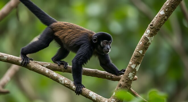 Black-handed Spider Monkey in Rainforest Treetop