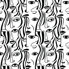 abstract face line art pattern seamless