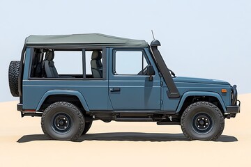 Obraz premium Dusty Blue Safari Land Cruiser: Side Profile in Desert Landscape