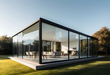 Modern Glass House With Interior Furnishings