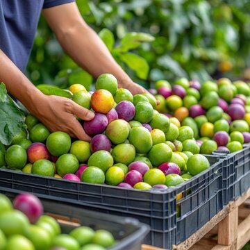 Farmer Harvesting Fresh Jocote Plums