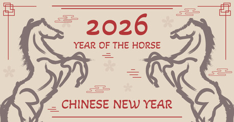 Happy new year 2026, Chinese new year banner with chinese ornaments