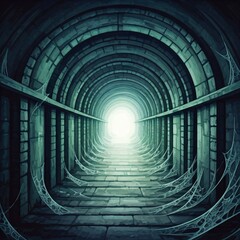 Naklejka premium An abandoned man-made tunnel. Watercolor painting.