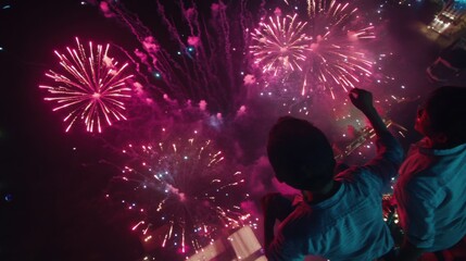 2025 New Year Celebration with Fireworks: Family Gathering, Party Decorations, and Joyful Atmosphere Highlighting Festive Mood and Excitement for New Year’s Celebration Content.