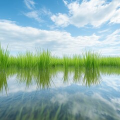 Obraz premium Serene Rice Paddy Reflection.