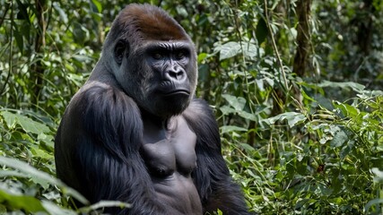 Obraz premium Cross River Gorilla: Safeguarding Wildlife in Nature