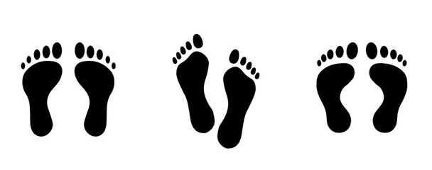  Footprint icon, Bare footprint Black on white feet icon. vector illustration