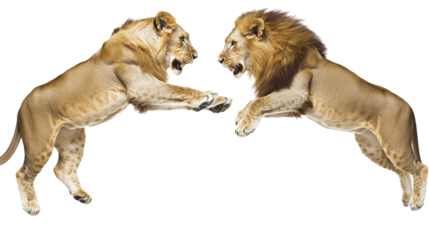 Lions Jumping in Action on Clear Background Generative AI