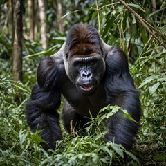Obraz premium Cross River Gorilla: A Majestic Display of Power in Nature