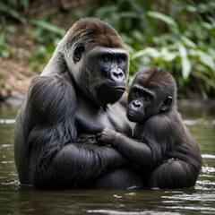 Obraz premium Heartwarming Gorilla Family: Love and Connection in the Wild