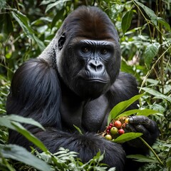 Fototapeta premium Gorilla Foraging: A Cross River Primate in Its Natural Habitat