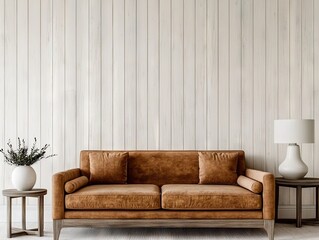 Elegant lifestyle interior design at home cozy sofa in minimalist living room bright and inviting atmosphere