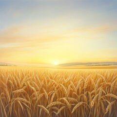 Naklejka premium Golden Wheat Field at Sunrise
