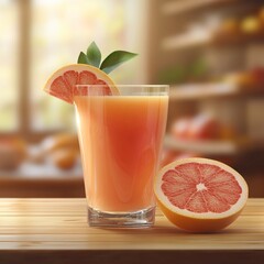 Refreshing grapefruit juice glass kitchen background