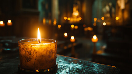Celebrating Candlemas with lit candles in a dimly lit space