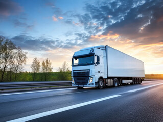 truck on motorway in beautiful sunset light