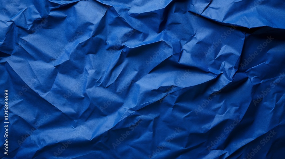 Poster crumpled blue paper with visible creases and light reflections.design texture, background pattern, c