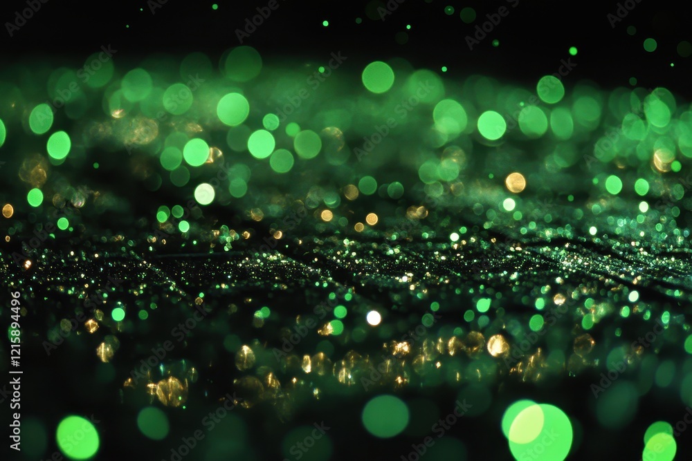 Poster emerald green bokeh background with glitter. ideal for festive designs, adding a touch of magic and 