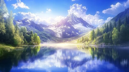 Obraz premium Serene Mountain Lake Reflection Panorama