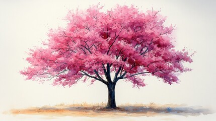Obraz premium Vibrant Pink Tree with Blossoms in a Serene Landscape Art Piece