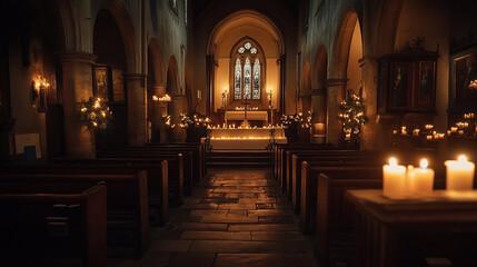 Fototapeta premium Celebrating Candlemas in a Tranquil Church Setting with Warm Candlelight