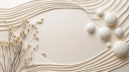 Elegant cream textured background with flowers and spheres