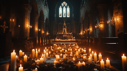 Fototapeta premium Celebrating Candlemas with a candlelit ceremony in an ancient church