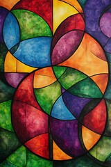 Fototapeta premium Complex Geometric Arrangement of Intersecting Lines and Circles in a Vibrant Background with Soft and Hot Colors
