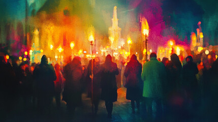 Celebration of Candlemas with Torchlight Procession in a Vibrant City Square