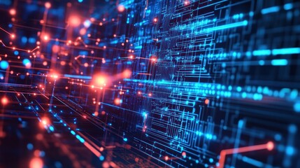 Obraz premium Abstract Digital Network: Futuristic Technology and Data Flow Visualization