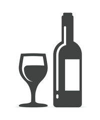 Wine bottle with glass icon in flat style