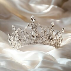 Sparkling tiara on silk, royal elegance, luxury