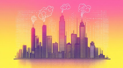 Obraz premium Festive cityscape at night with fireworks and digital elements