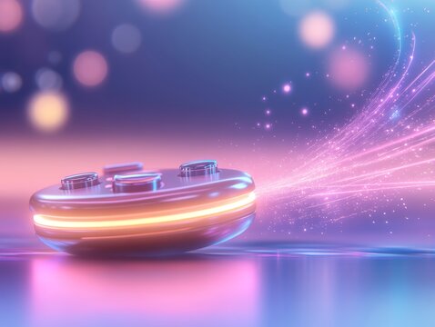 Futuristic Game Controller with Neon Glow and Light Trails