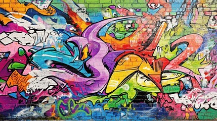 Vibrant Urban Graffiti Art Explosion on Brick Wall