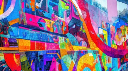 Vibrant Urban Abstract Mural: A Symphony of Colors