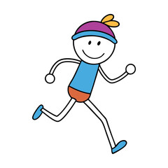 Obraz premium A runner stick figure is a simple, minimalist drawing of a person in motion, typically depicted with straight lines for limbs and a small head, conveying speed and movement.