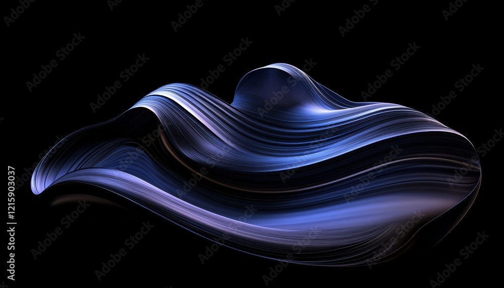 Poster minimalist abstract art with curved lines on a black background in 3d rendered style