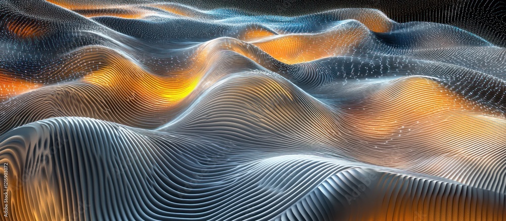 Poster abstract digital landscape with glowing lines and patterns