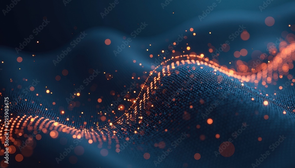 Poster mesmerizing blue and oran wave pattern on digital abstract background