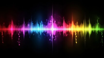 Close-up of vibrant sound waves in neon colors against a black background, symbolizing dynamic music energy