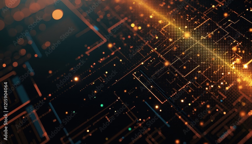 Poster mesmerizing abstract digital background: glowing circuit board illuminated by multitude of lights