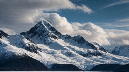 Obraz premium Beautiful Clouds Over Snowy Mountains in Alaska Landscape