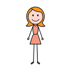 A simple stick-woman figure with a circular head, a straight line for the body, two angled lines for arms, and two for legs, often used to represent women in minimal form.