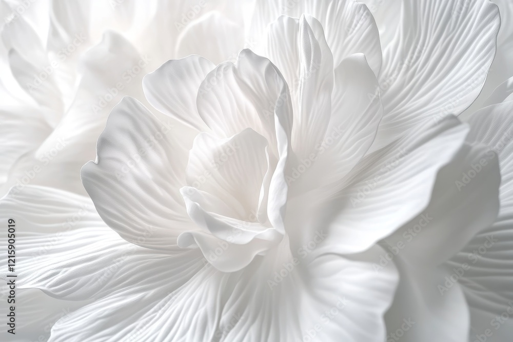 Poster delicate white petals abstract 3d render with close up macro perspective and textured details