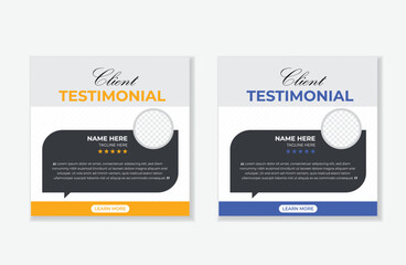 Modern client testimonial or social media post design, customer service feedback review post template with star ratings