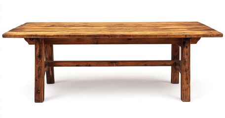 Rustic wooden farmhouse table isolated on white.