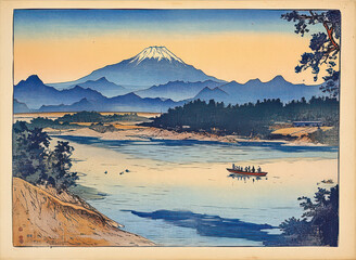 浮世絵（Ukiyoe）／富士山が見える風景